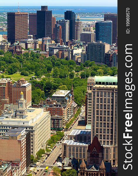 Aerial Portrair of Boston in the summer.