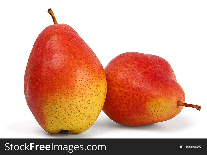 Two Red Pears on a white background in studio. Two Red Pears on a white background in studio.