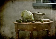 Still Life With A Cabbage And Cucumbers Stock Image Still Life With A Cabbage And Cucumbers Stock Image