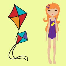 Little Girl And Kite Stock Images
