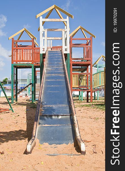 Colorful Playground and blue sky background.