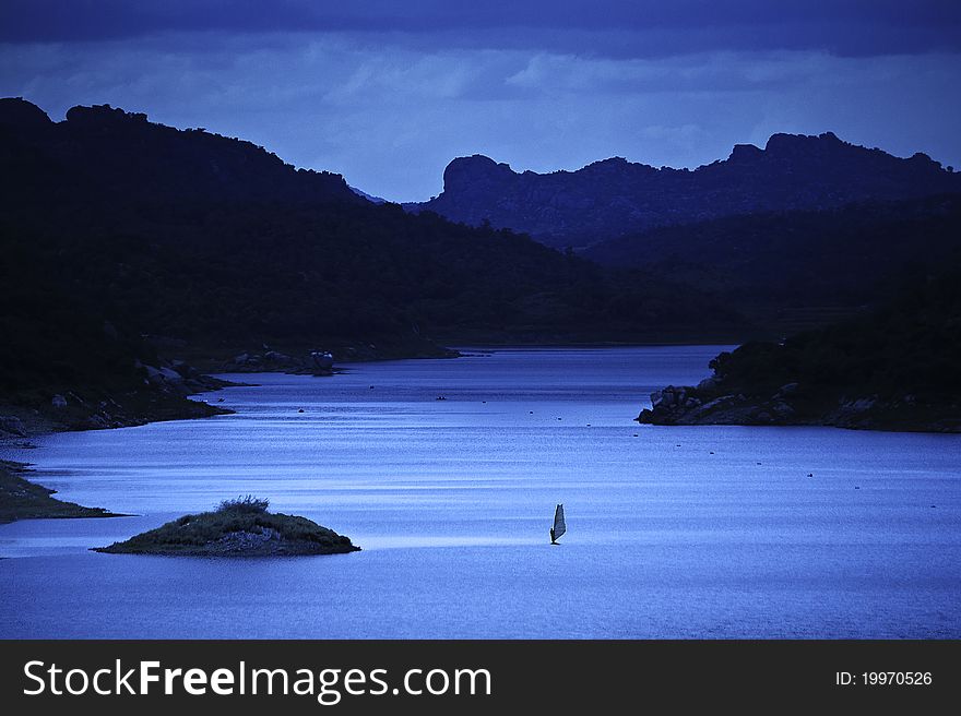 A windsurfer in the lake