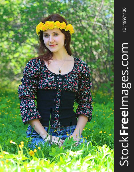Young russian woman wearing a flower crown