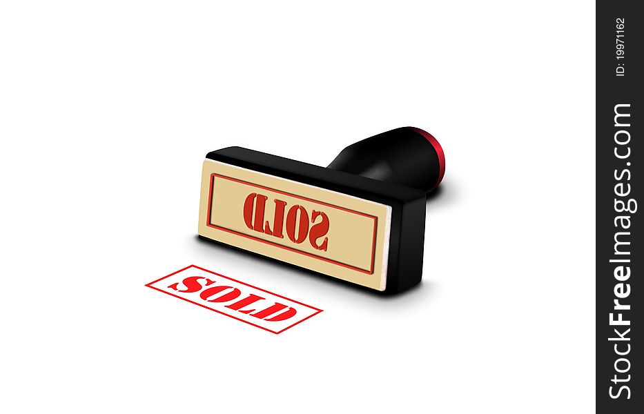 Image of rubber stamp with red sold sign. Image of rubber stamp with red sold sign