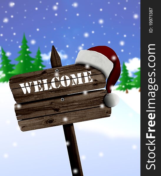 Welcome Sign Board And Christmas