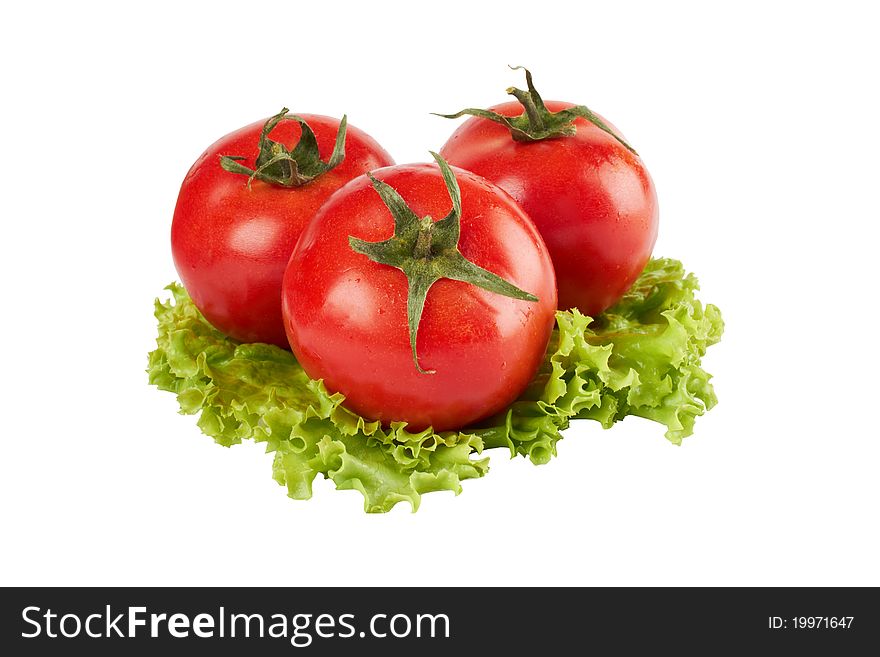 Three red tomato isolated on white background. Three red tomato isolated on white background