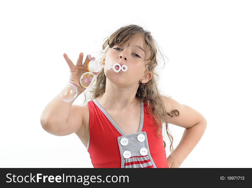 Beautiful white girl making bubbles. Beautiful white girl making bubbles