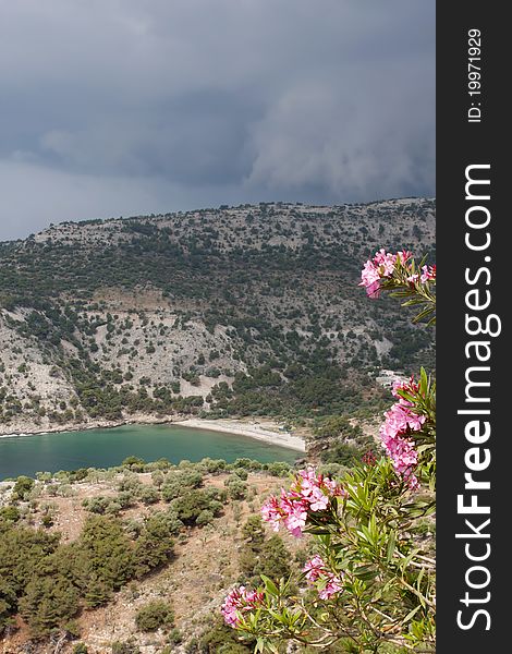 View of Livadi Beach from St Archangel Monastery - Thassos island, Greece