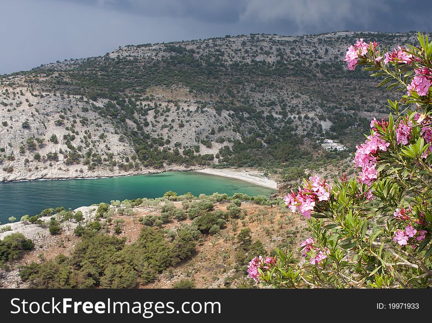 View of Livadi Beach from St Archangel Monastery - Thassos island, Greece