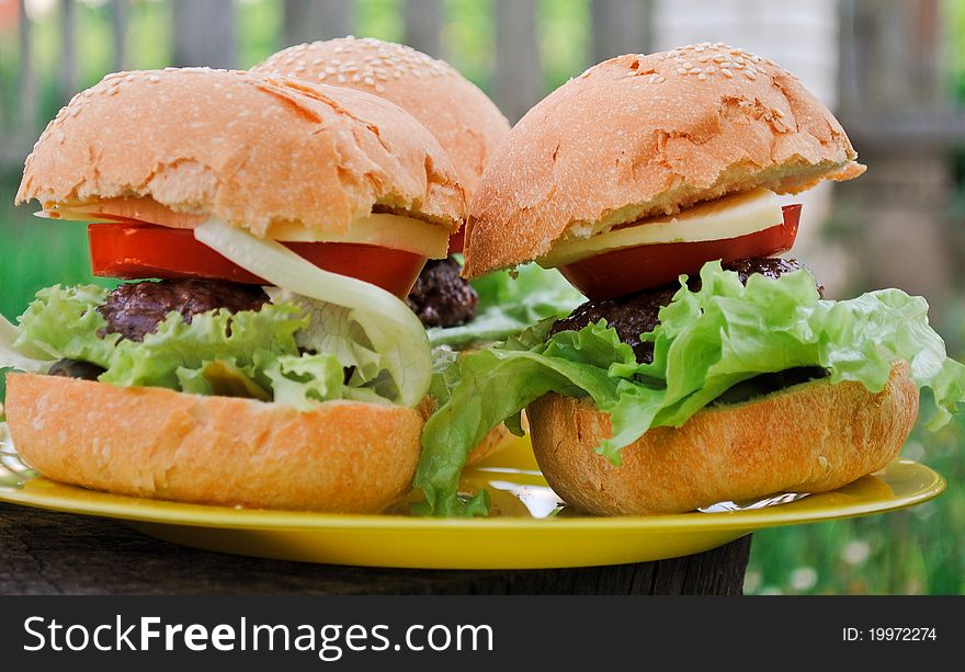 Fabulous Handmade Burgers for Barbecue-party with friends. Fabulous Handmade Burgers for Barbecue-party with friends
