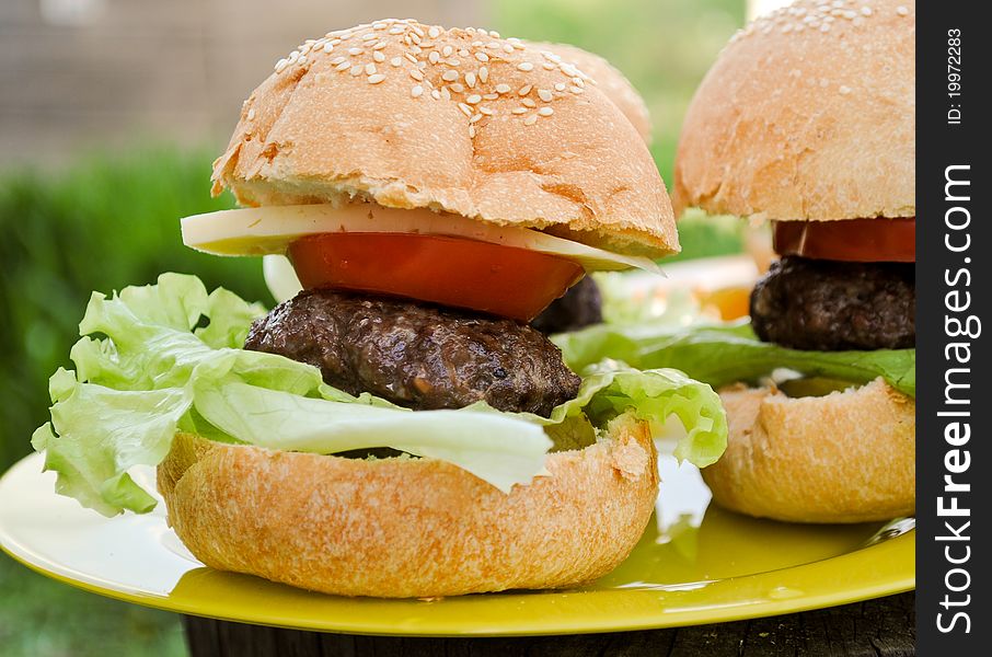 Fabulous Handmade Burgers for Barbecue-party with friends. Fabulous Handmade Burgers for Barbecue-party with friends