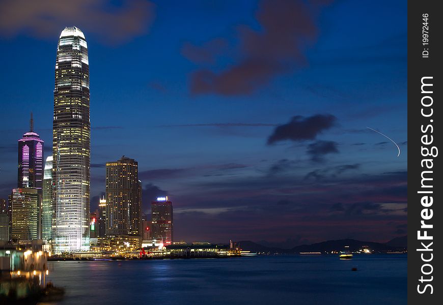 Hong Kong at night and landmark of International Finance Center