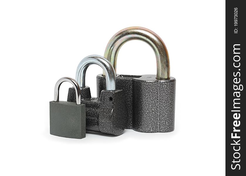 Three padlocks isolated on white background with clipping path