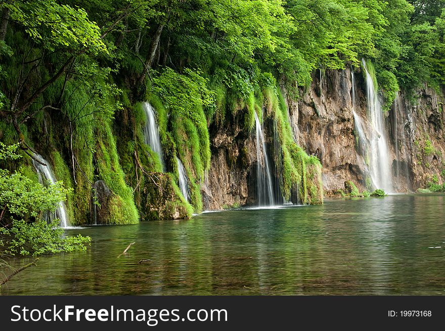 The famous waterfalls in the national park Plitvitce in Croatia. The famous waterfalls in the national park Plitvitce in Croatia