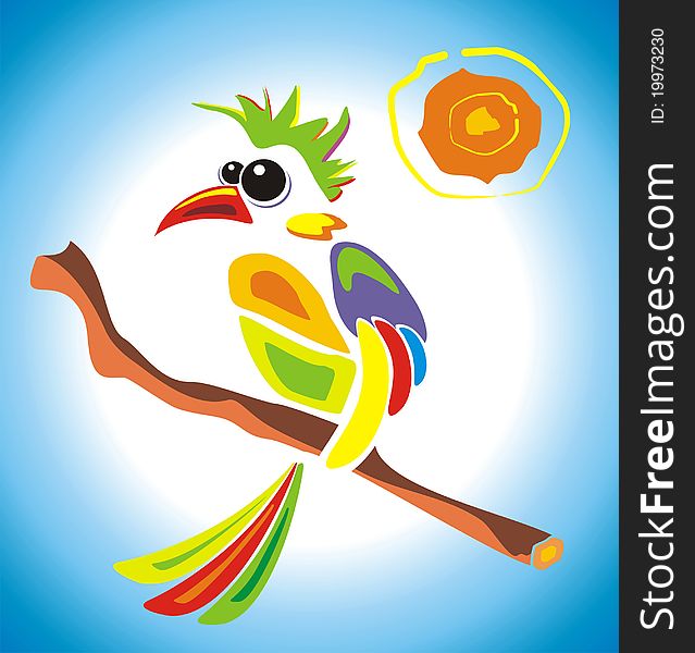 The stylized color parrot on a branch