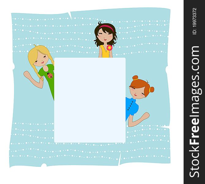 Vector Illustration of cool invitation frame with funky Young girls