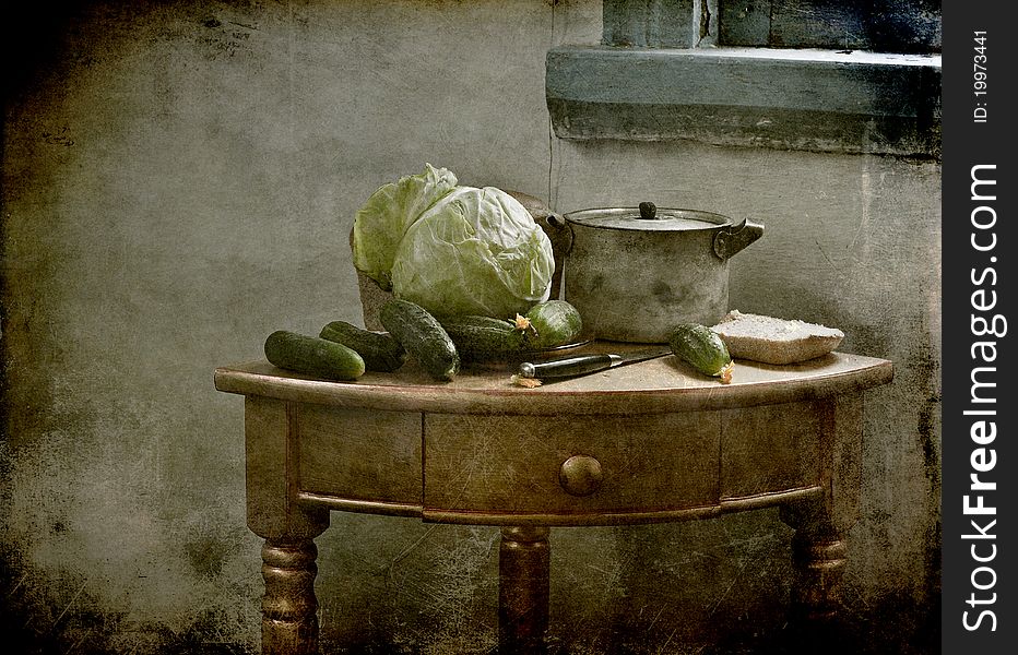 Still Life With A Cabbage And Cucumbers