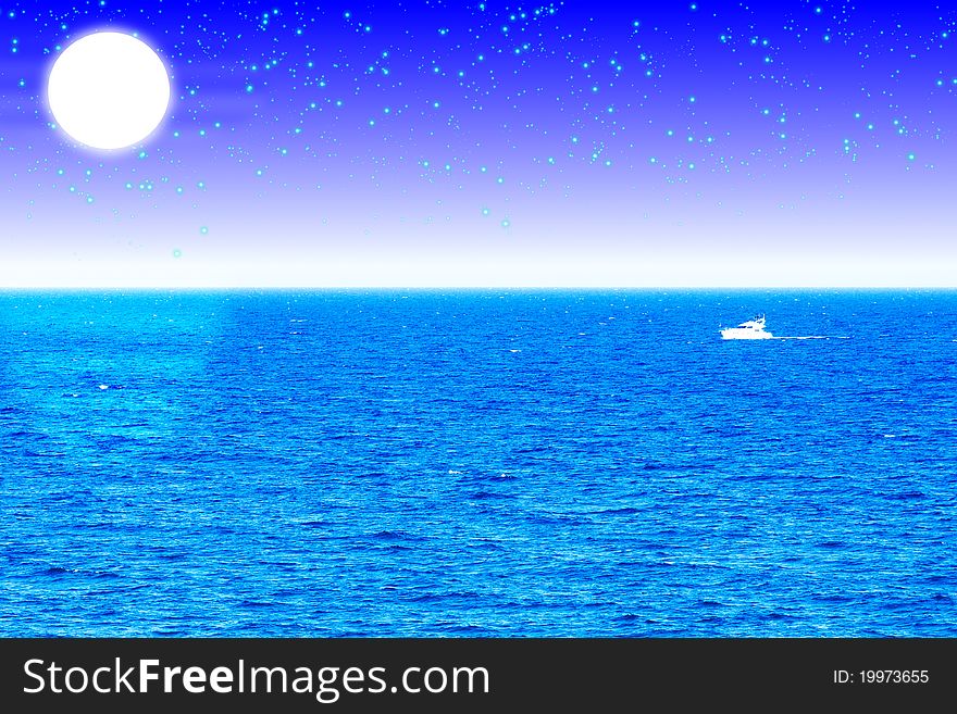 A sea night and single boat