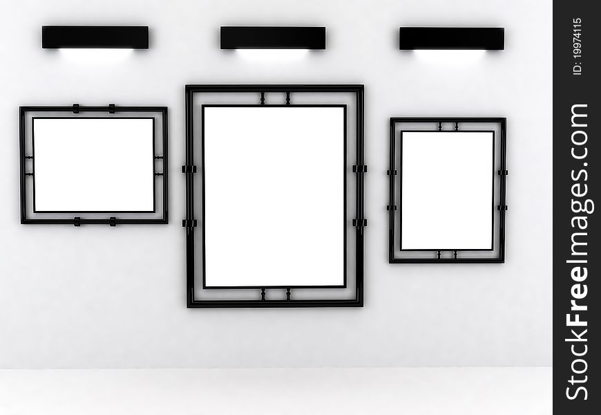 Blank frame in gallery. 3d rendered creative images