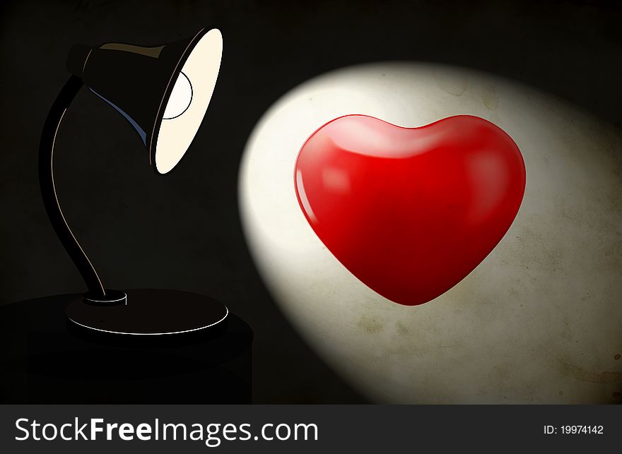 Background with lighting desk lamp and heart