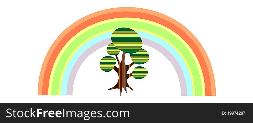 Stylized tree and rainbow isolated on the white background. Stylized tree and rainbow isolated on the white background