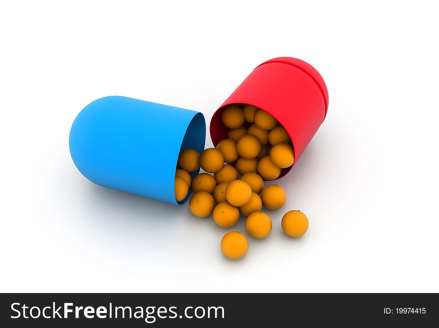 Digital illustration of Open medical capsule with fruit