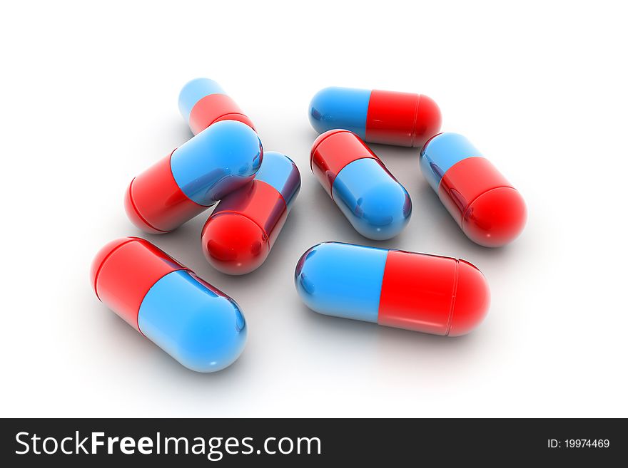 Digital illustration of capsules in white background