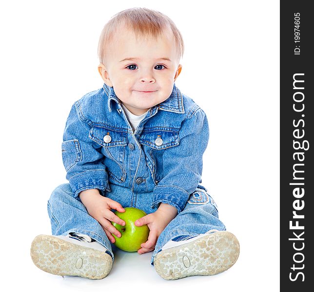 Boy with green apple. Isolated on white background. Boy with green apple. Isolated on white background