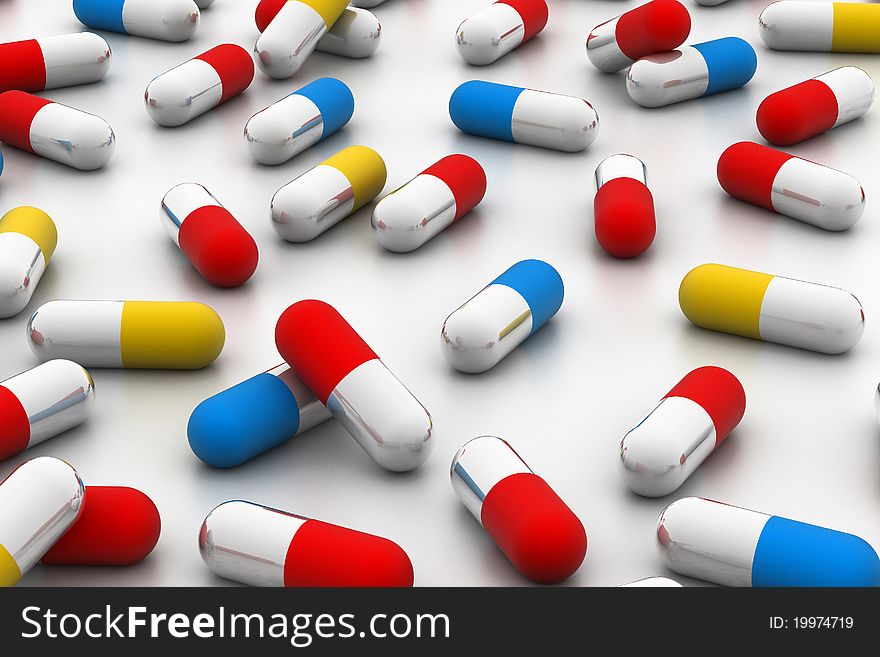 Digital illustration of capsules in white background