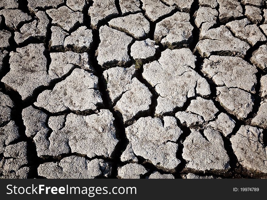 Land with dry cracked ground. Land with dry cracked ground