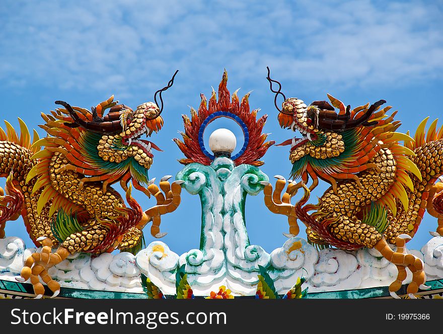 The Chinese Dragons on Roof in Thailand