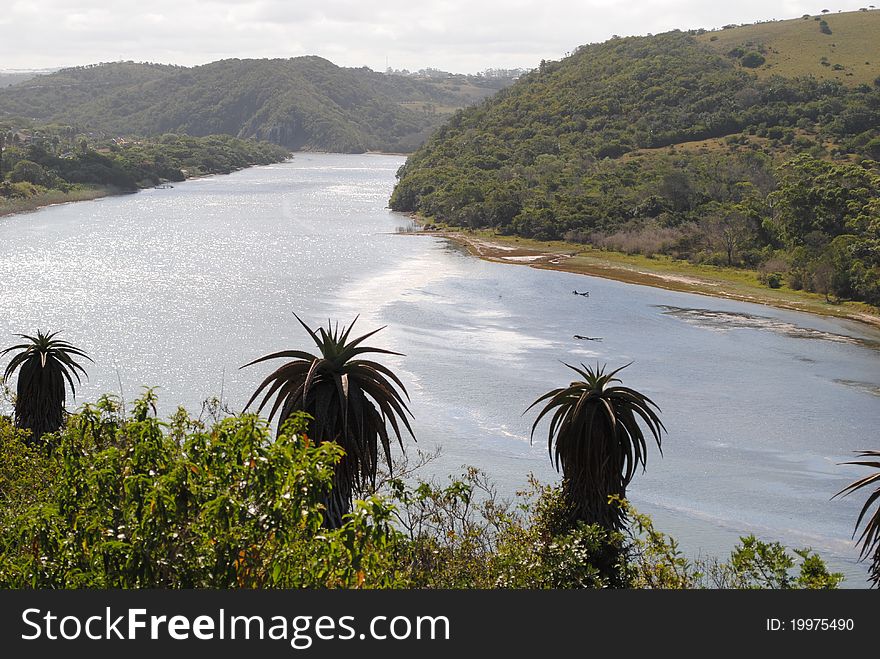 Gonubie River, the top left of photo along the riverbank where the river bends is the Picnic Spots.