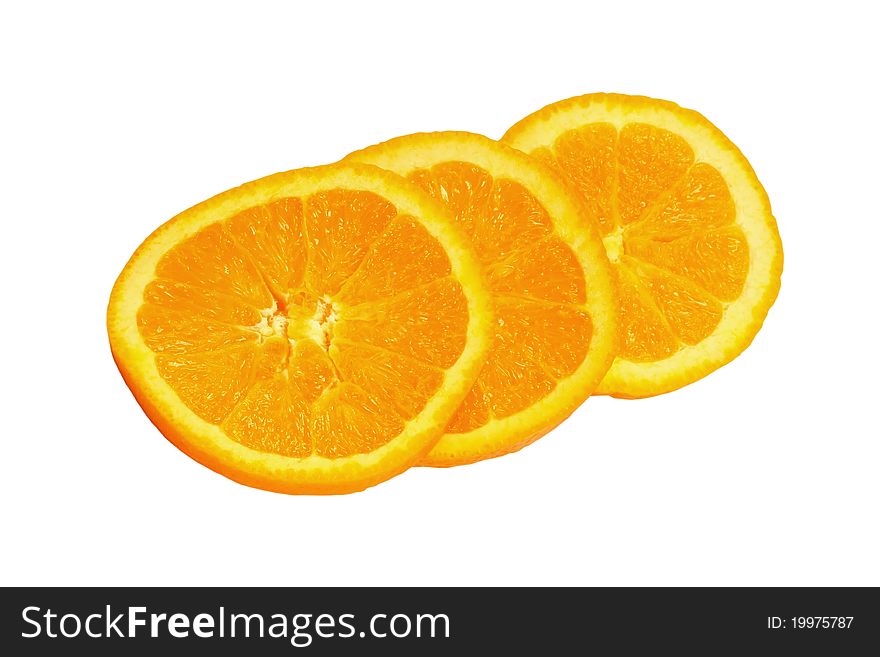 Ripe orange fruits isolated - sliced - full of vitamins. Ripe orange fruits isolated - sliced - full of vitamins