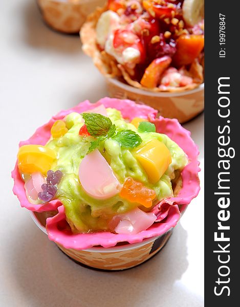 Tropical fruits and ice cream