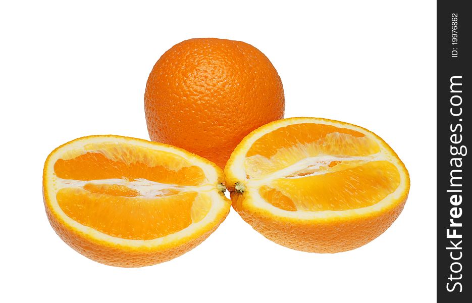 Orange halves on a white background