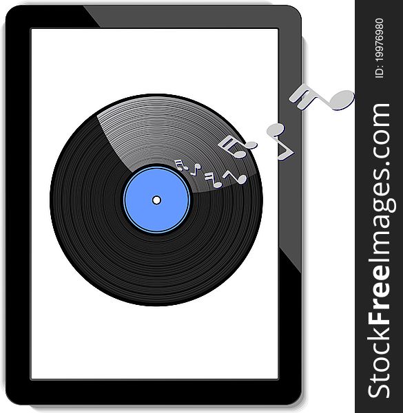 Tablet with vinyl and music