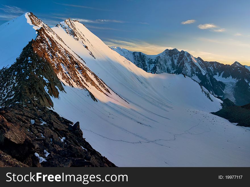 Sunset from severe mountain pass at Altai. Sunset from severe mountain pass at Altai