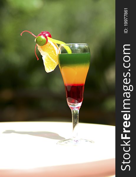 Tropical drink on top of outdoor table