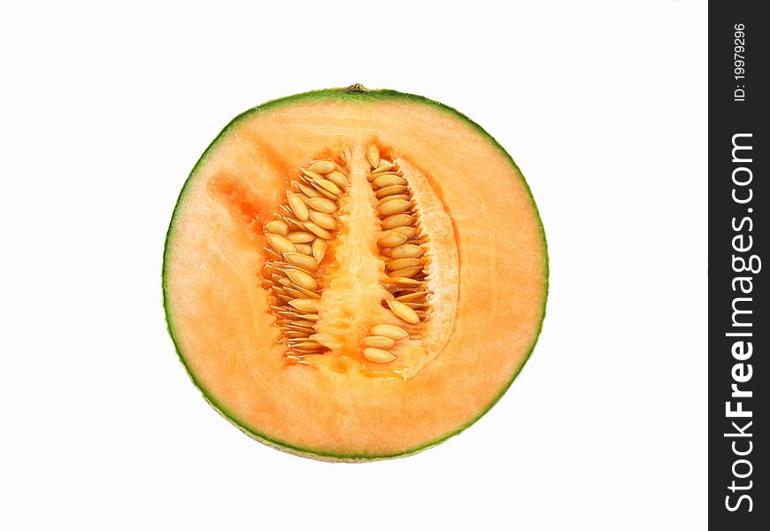 Cantaloupe halved on white background