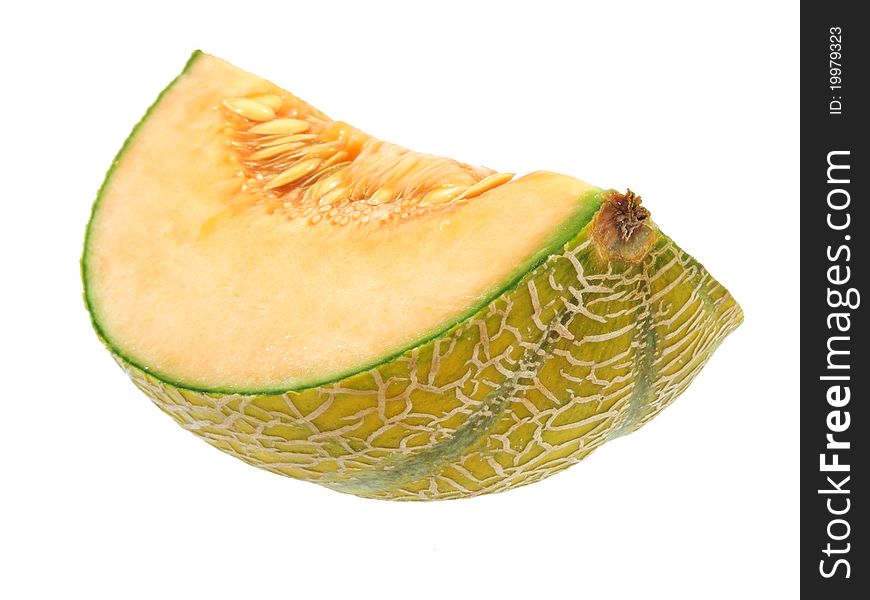 Cantaloupe wedge on white background