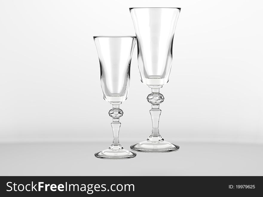 Empty champagne - wine glass with grey background. Empty champagne - wine glass with grey background