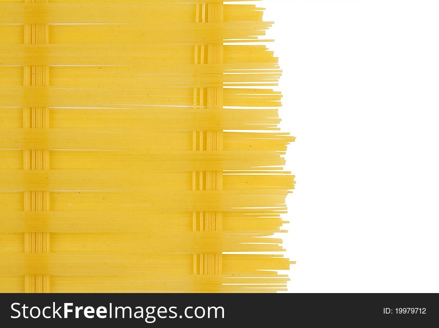 Background of spaghetti isolated on white background, top view