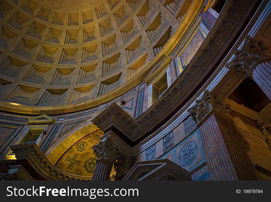 Interior of the historic Pantheon of Rome, Italy