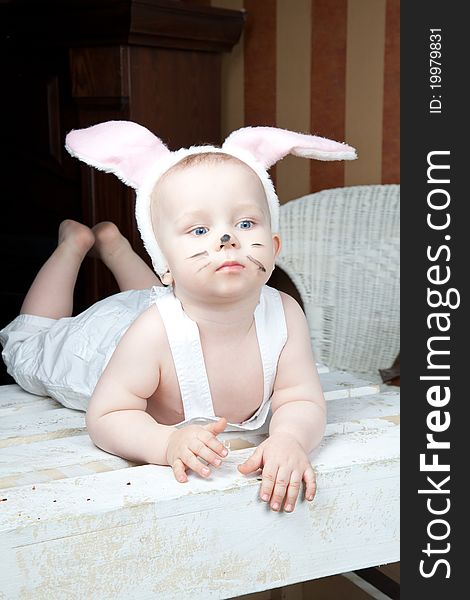 Portrait of  baby with  bunny ears . Portrait of  baby with  bunny ears .