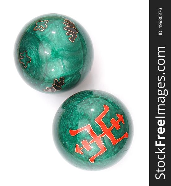 Two Chinese stress balls isolated white
