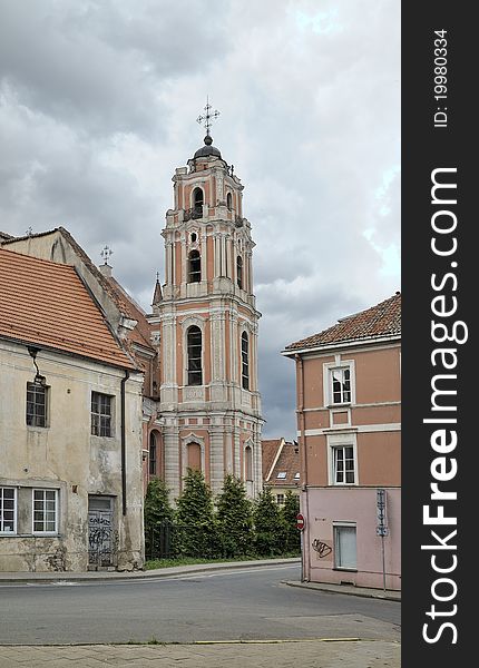 All Saints Church is a Baroque style church in Vilnius, Lithuania. Summer cloudy day.