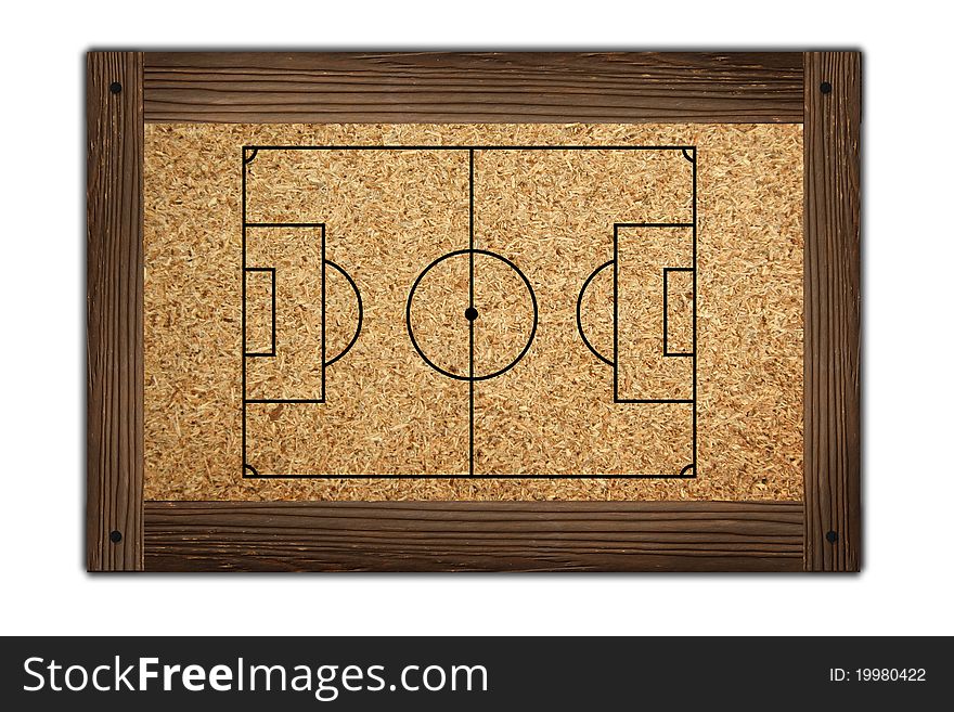 The soccer field on wooden frame