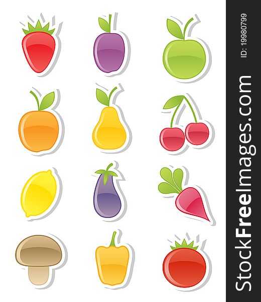 Set Of Fruits And Vegetables.