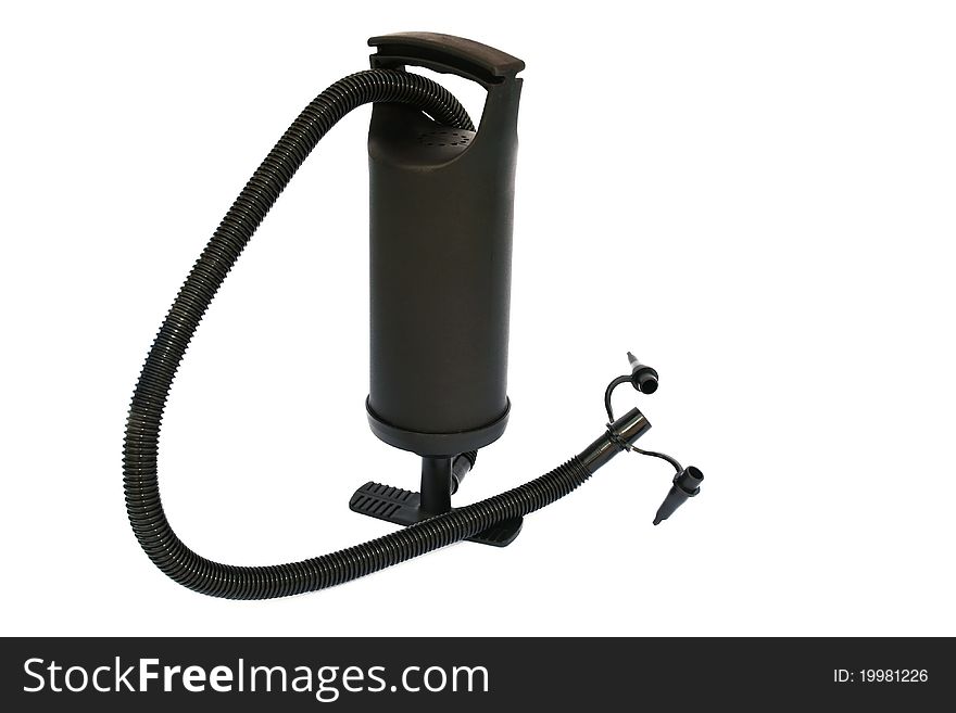 Bicycle air pump isolated on a white background . Bicycle air pump isolated on a white background .