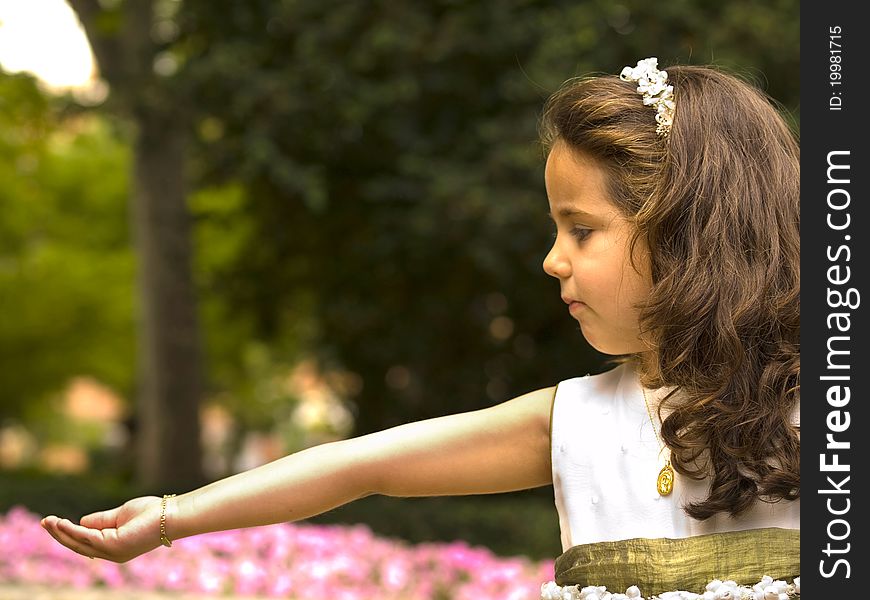 Beautiful girl in her first communion day